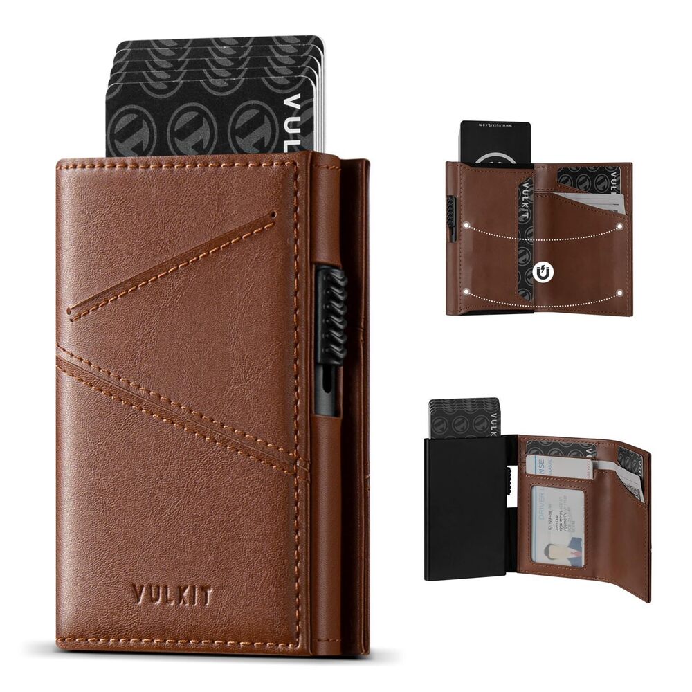 9787 Trifold Pop Up Wallet Leather RFID Blocking Credit Card Holder Metal
